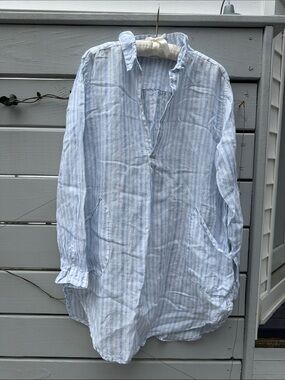 CP Shades Light Blue Striped Linen Tunic Shirt